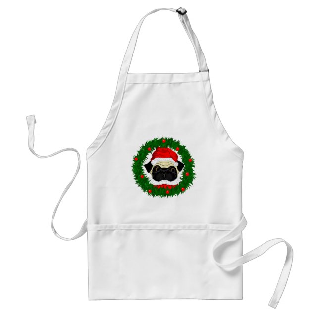 Cute Christmas Pug Santa in Wreath Standard Apron (Front)