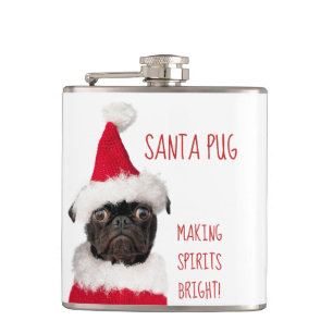Cute Christmas Pug Santa Making Spirits Bright Hip Flask