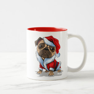 Cute Christmas Pug Santa Suit Two-Tone Coffee Mug