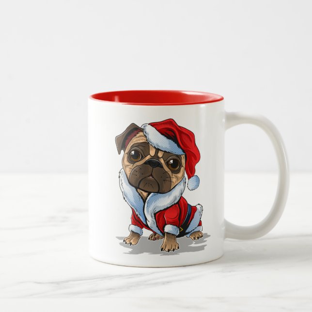 Cute Christmas Pug Santa Suit Two-Tone Coffee Mug (Right)