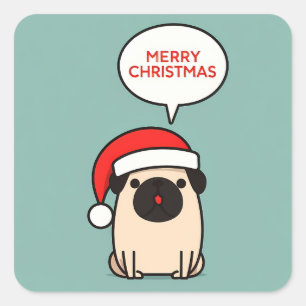 Cute Christmas Pug Square Sticker