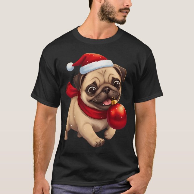 Cute Christmas Pug T-Shirt (Front)