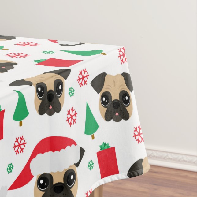 Cute Christmas Pug Tablecloth (In Situ)