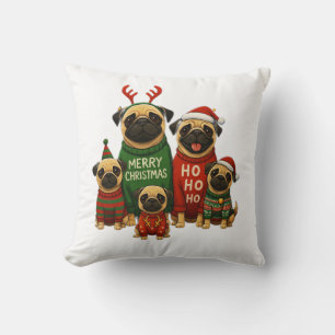 🎄 Cute Christmas Pugs in Festive Sweaters Cushion