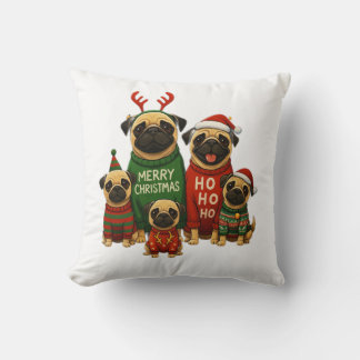 🎄 Cute Christmas Pugs in Festive Sweaters Cushion