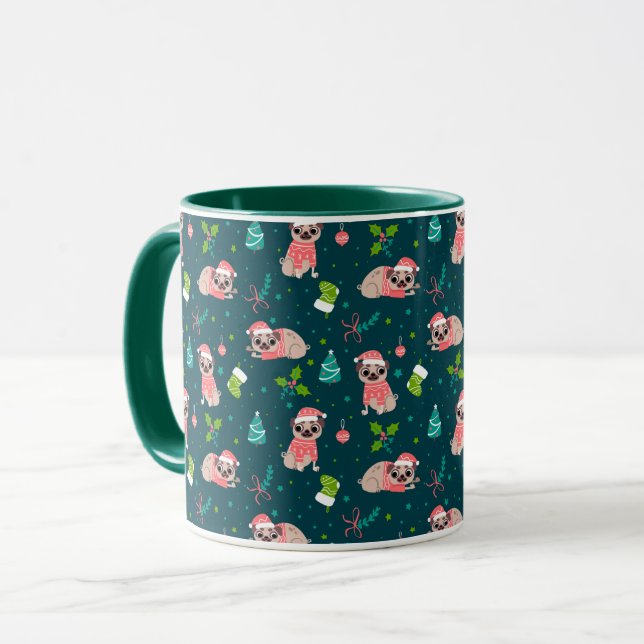 Cute Christmas Pugs Mug (Front Left)