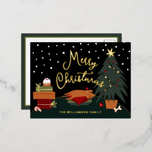 Cute Christmas Pup Foil Holiday Postcard