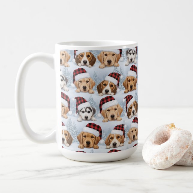 Cute Christmas Puppies Coffee Mug (With Donut)