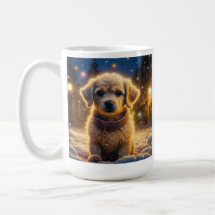 Cute Christmas Puppies on a Snowy Night Coffee Mug