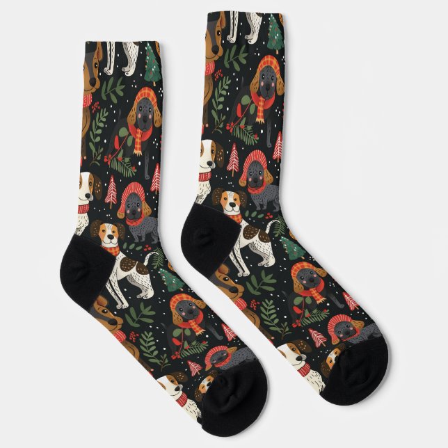 Cute Christmas Puppies Seamless Pattern Socks (Right)