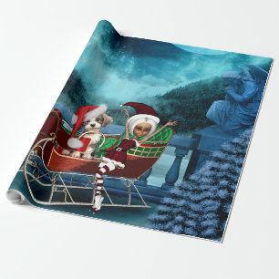 Cute christmas puppy and elf wrapping paper