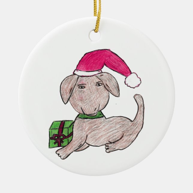 Cute Christmas Puppy  Ceramic Tree Decoration (Front)