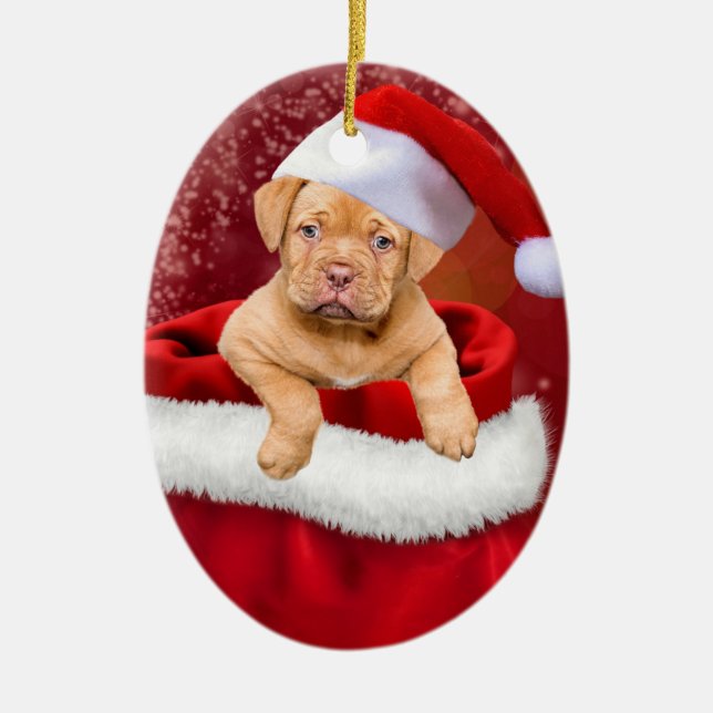 Cute Christmas Puppy Ceramic Tree Decoration (Front)