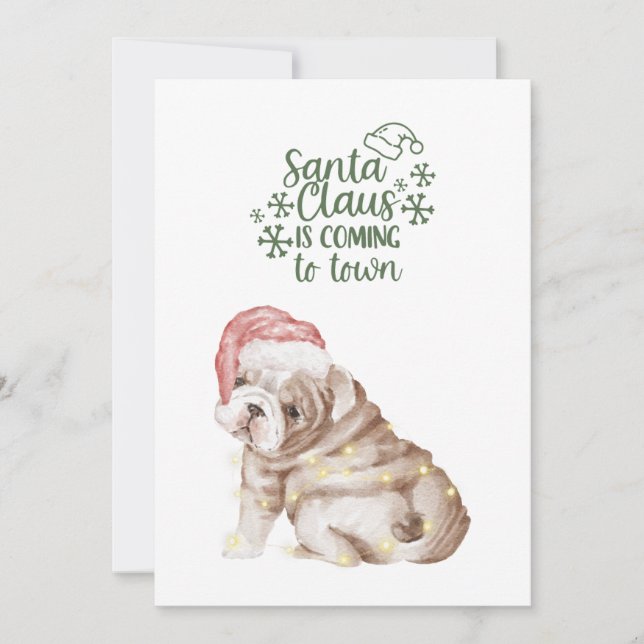Cute Christmas Puppy Dog Christmas Watercolor  Holiday Card (Front)