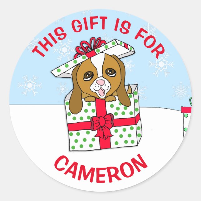 Cute Christmas Puppy Dog Personalised Gift Tag (Front)