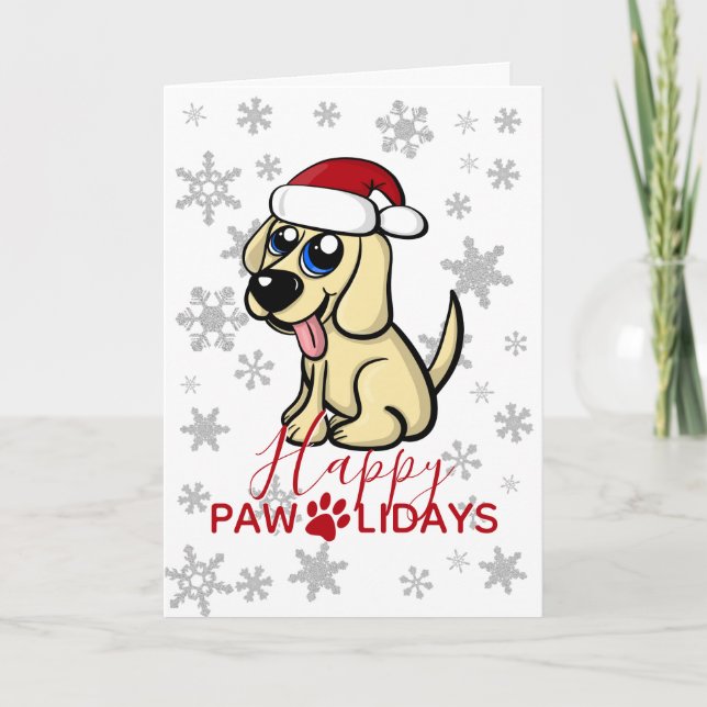 Cute Christmas Puppy Dog w Santa Hat Funny Holiday Card (Front)