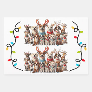 Cute Christmas Puppy Dogs Wrapping Paper Sheet