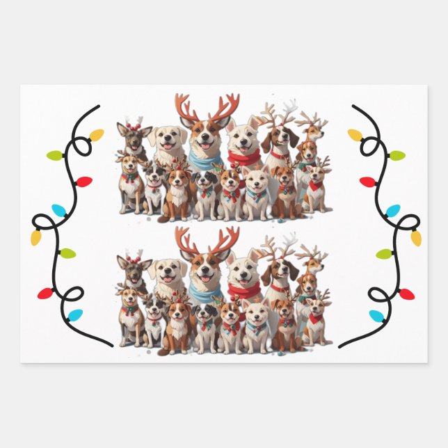Cute Christmas Puppy Dogs Wrapping Paper Sheet (Front)