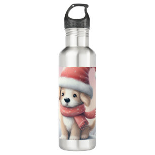 Cute Christmas puppy in santa hat 710 Ml Water Bottle