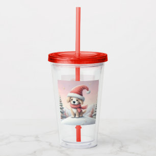Cute Christmas puppy in santa hat Acrylic Tumbler