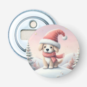Cute Christmas puppy in santa hat Bottle Opener