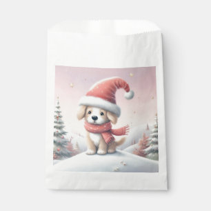 Cute Christmas puppy in santa hat Favour Bags