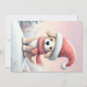 Cute Christmas puppy in santa hat Holiday Card