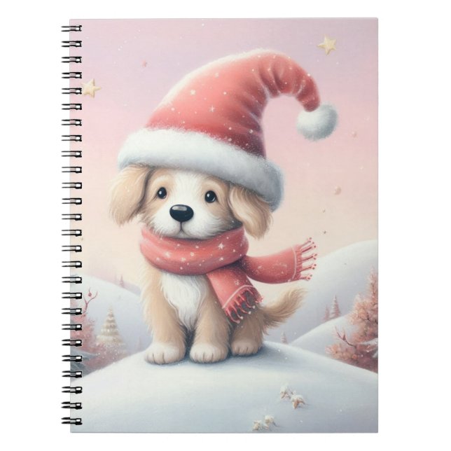 Cute Christmas puppy in santa hat Notebook (Front)