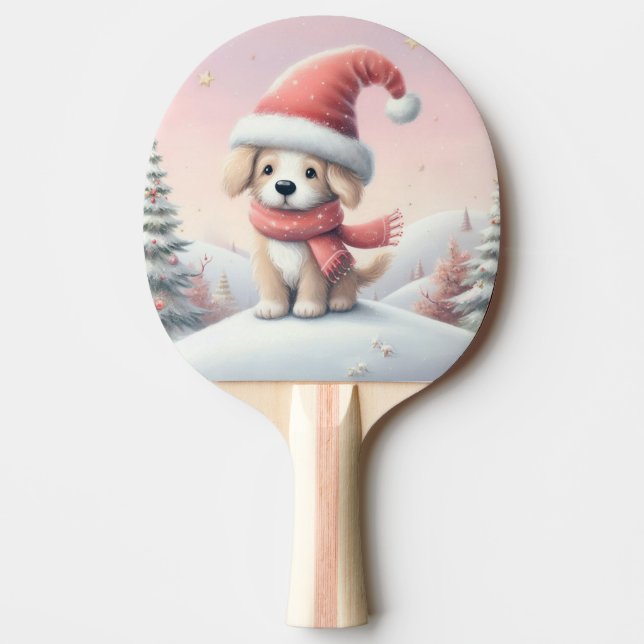Cute Christmas puppy in santa hat Ping Pong Paddle (Front)