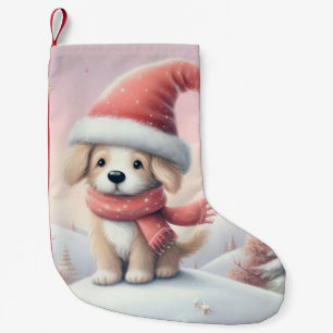 Cute Christmas puppy in santa hat Small Christmas Stocking