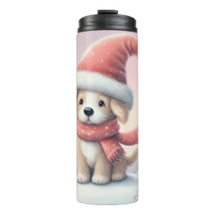 Cute Christmas puppy in santa hat Thermal Tumbler