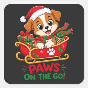 Cute Christmas Puppy in Sleigh Square Sticker