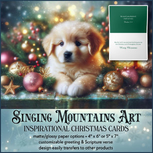 Cute Christmas Puppy Inspirational Christian Verse Holiday Card
