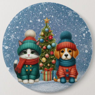 Cute Christmas puppy & kitten 6 Cm Round Badge