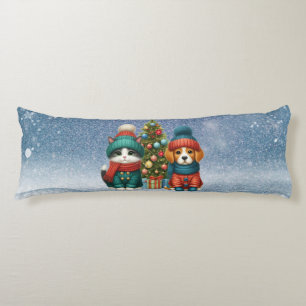 Cute Christmas puppy & kitten Body Cushion