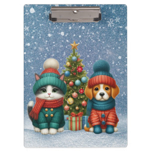 Cute Christmas puppy & kitten Clipboard
