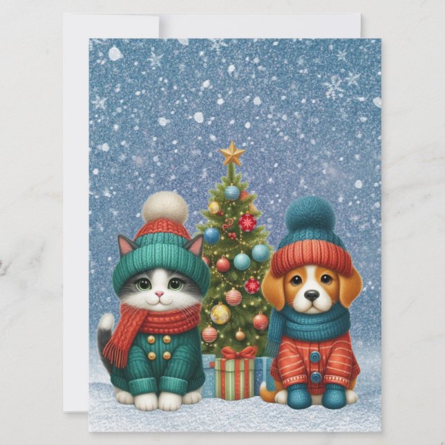 Cute Christmas puppy & kitten Holiday Card (Front)