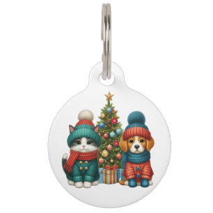 Cute Christmas puppy & kitten Pet Tag