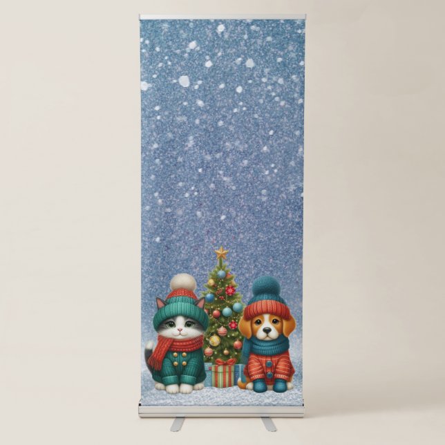 Cute Christmas puppy & kitten Retractable Banner (Front)