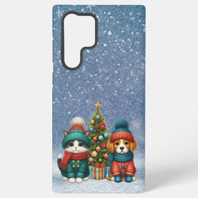 Cute Christmas puppy & kitten Samsung Galaxy S22 Ultra Case (Back)