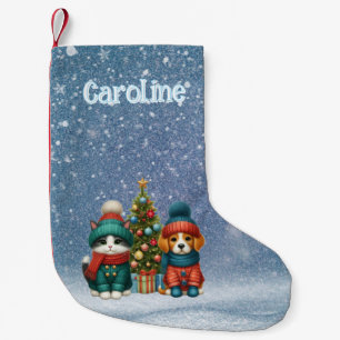 Cute Christmas puppy & kitten Small Christmas Stocking