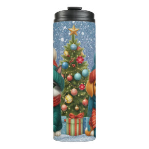 Cute Christmas puppy & kitten Thermal Tumbler