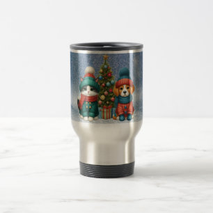 Cute Christmas puppy & kitten Travel Mug