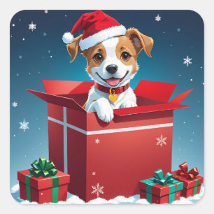 Cute Christmas Puppy  Square Sticker