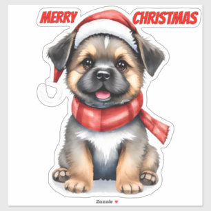 Cute Christmas Puppy Sticker   "Merry Christmas"