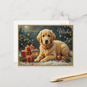 Cute Christmas Puppy with Gifts Warm Holiday Postcard