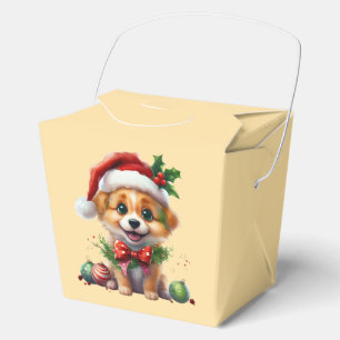 Cute Christmas Puppy with Santa Hat and Bow Favour Box