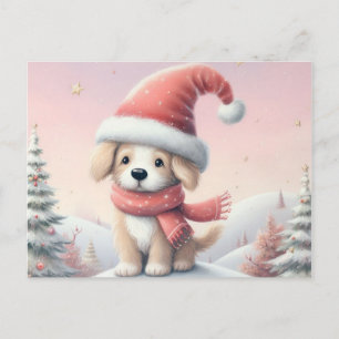 Cute Christmas puppy with Santa hat Postcard