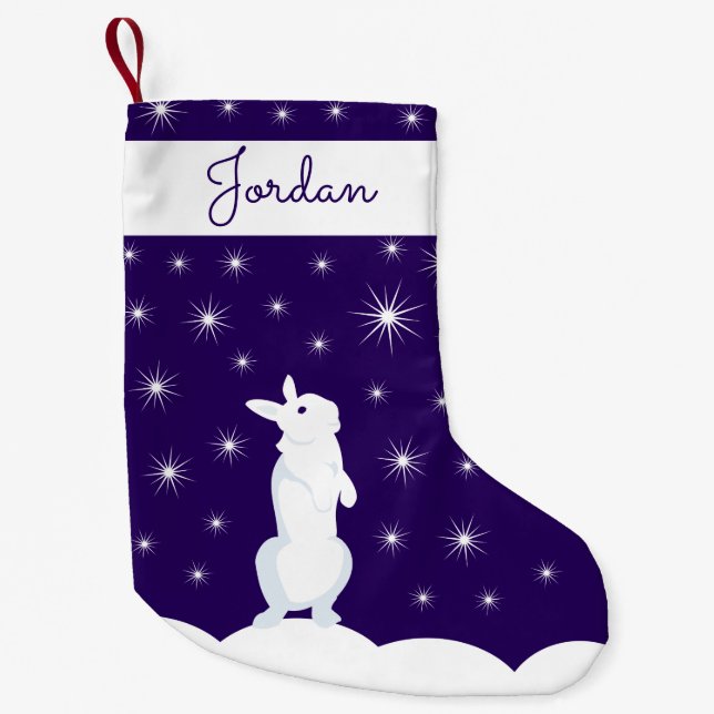 Cute Christmas Rabbit Looking At Night Starry Sky Small Christmas Stocking (Front)