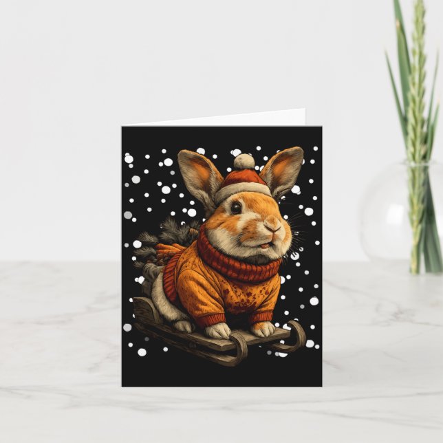 Cute Christmas Rabbit Sledding In Snow Funny Winte Card (Front)
